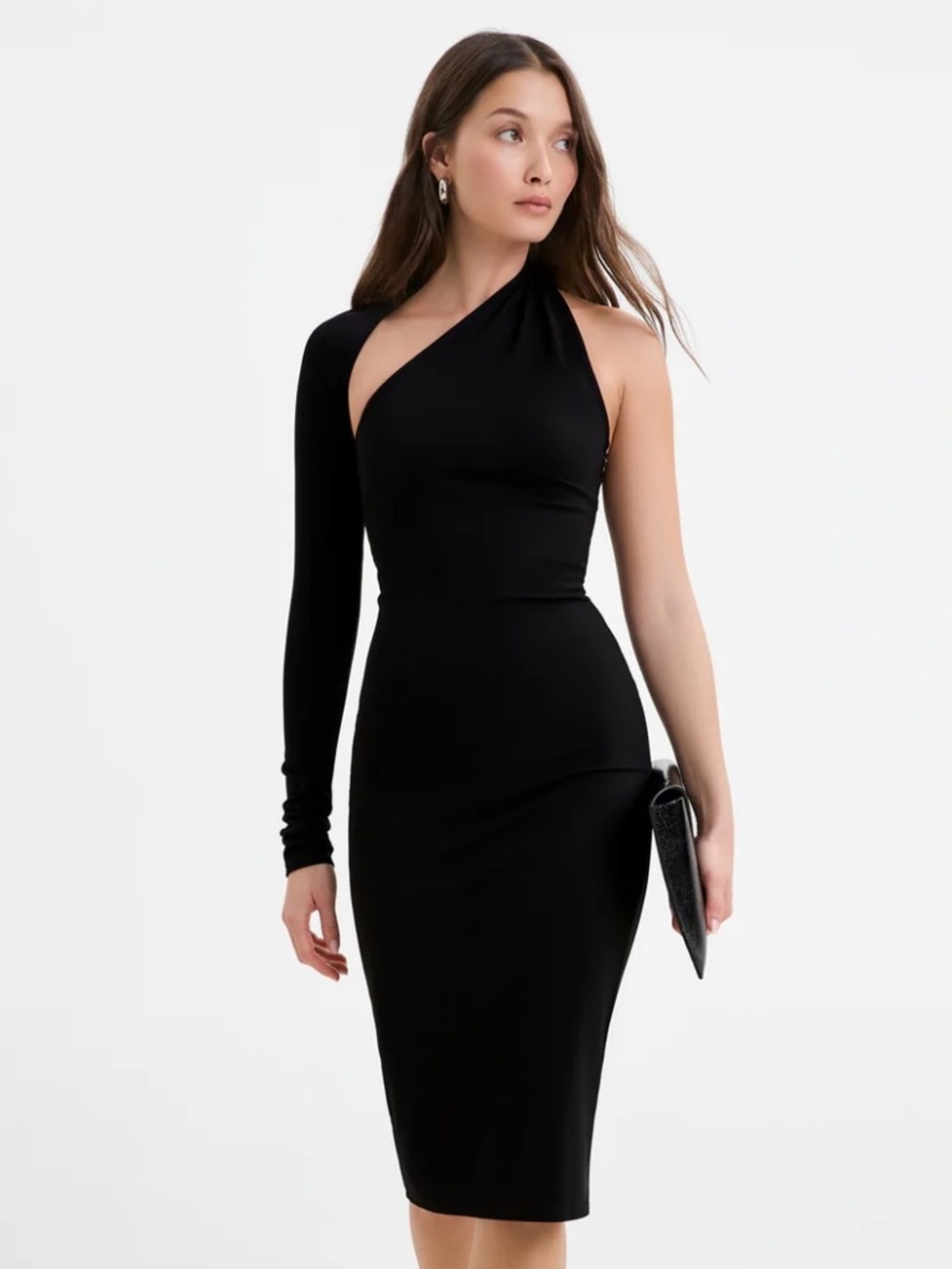 Marcella NYC Manhattan One Shoulder Midi Dress Size X-Small Chic Quiet Luxury